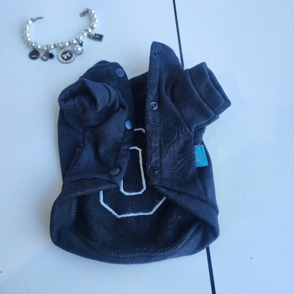 Set Of 2 Dog C Letter Black Silver Cat Puppy Coat Top Jacket Snap+Jewel Collar S